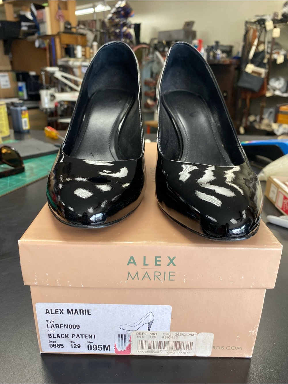 Alex Marie Black Patent Round-Toe Heels